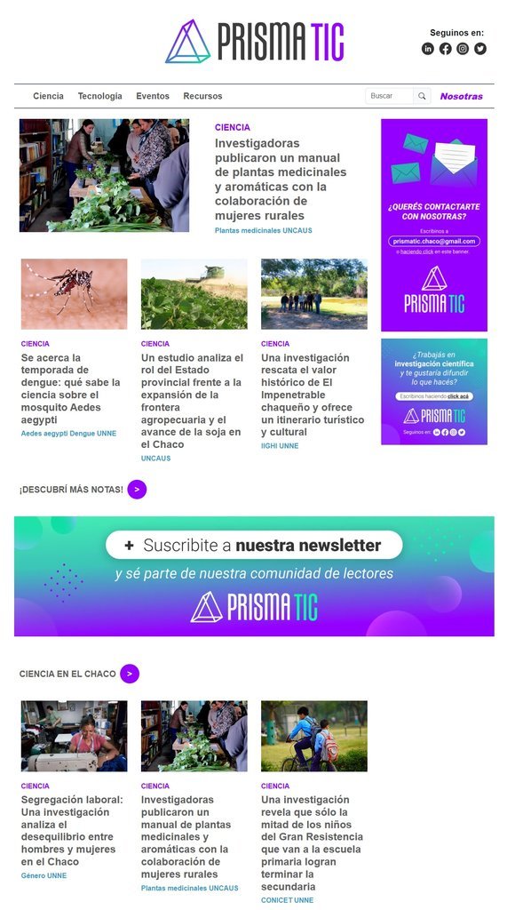 Screenshot of the prisma tic website