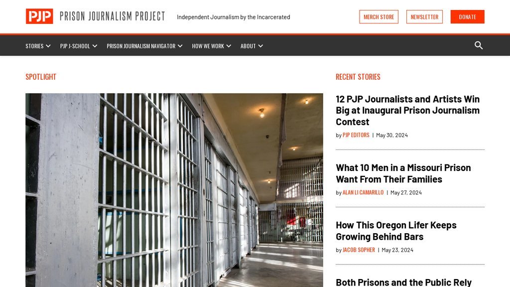 Screenshot of the Prison Journalism Project website
