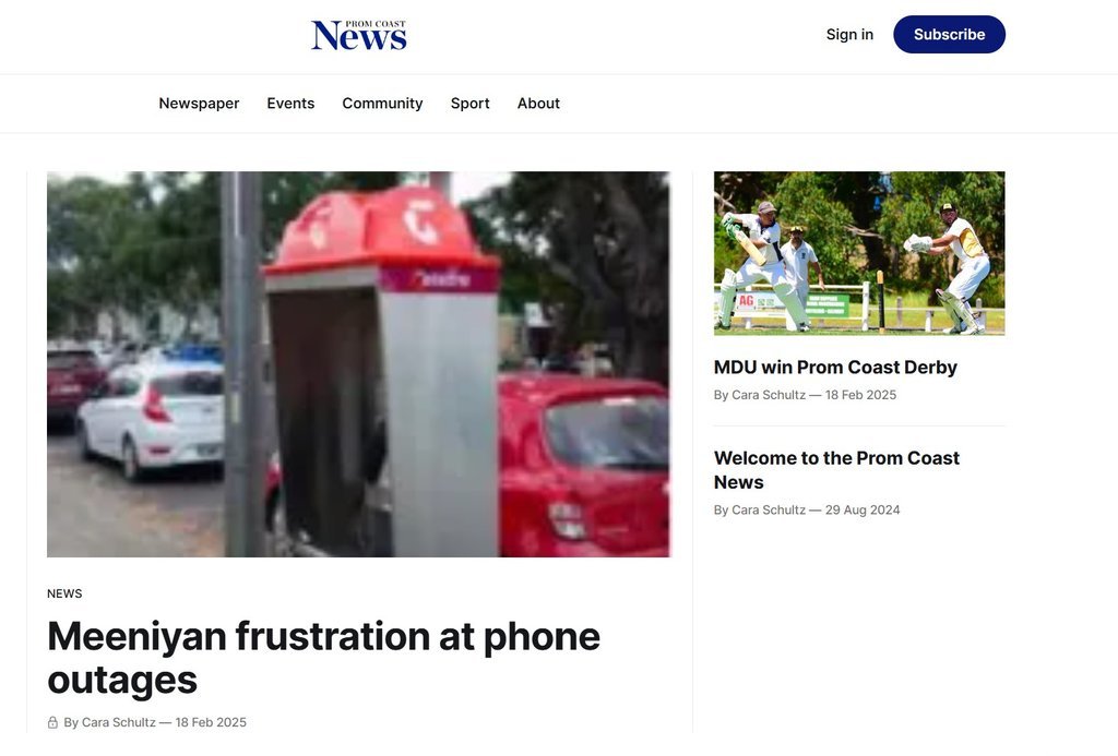 Screenshot of the Prom Coast News website