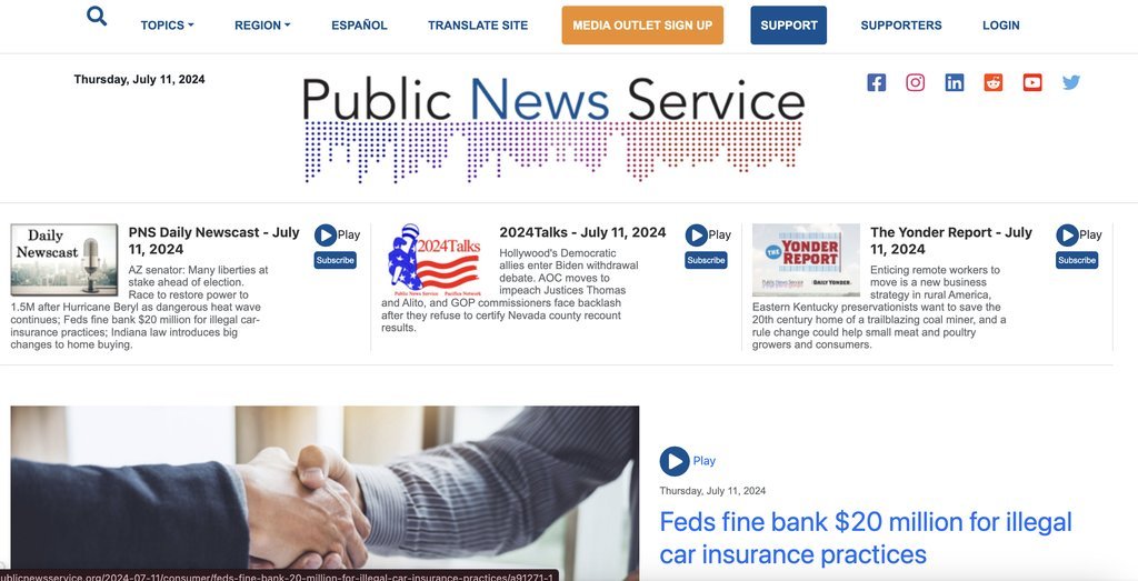 Screenshot of the Public News Service website