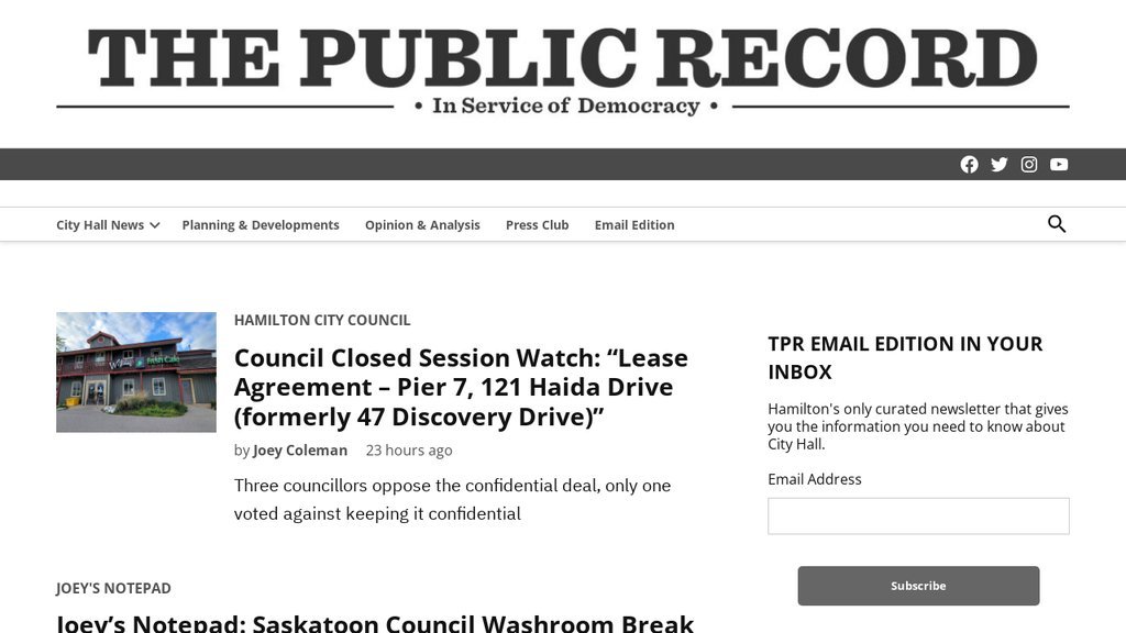 Screenshot of the Public Record, The website