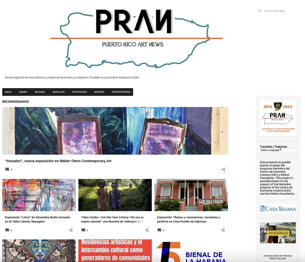 Screenshot of the Puerto Rico Art News website