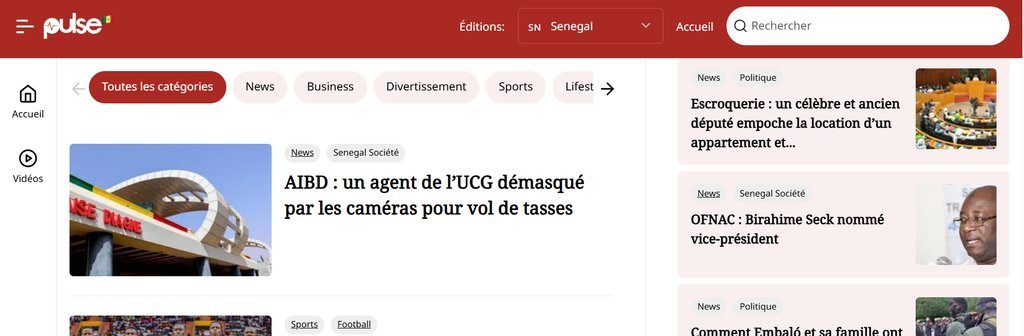 Screenshot of the Pulse.sn website