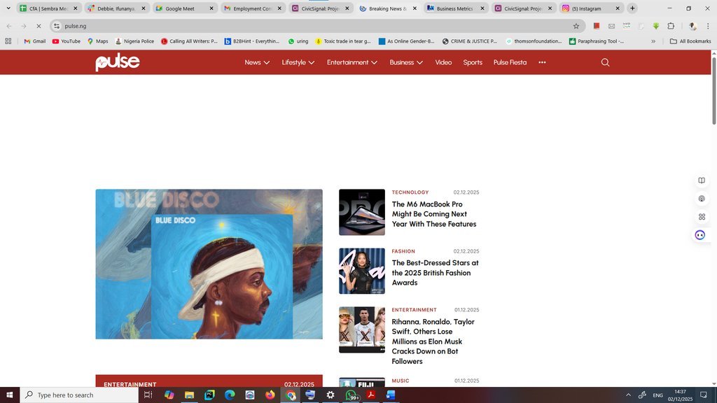Screenshot of the Pulse Nigeria website