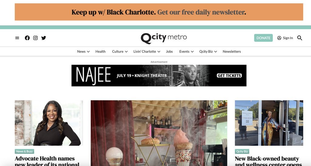 Screenshot of the QCity Metro website