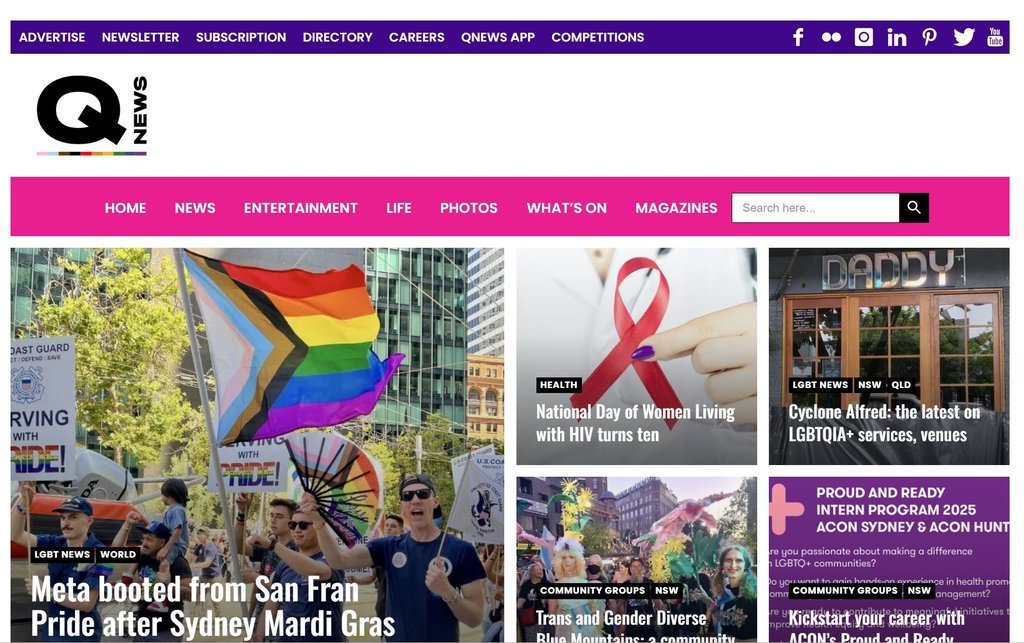 Screenshot of the QNews website