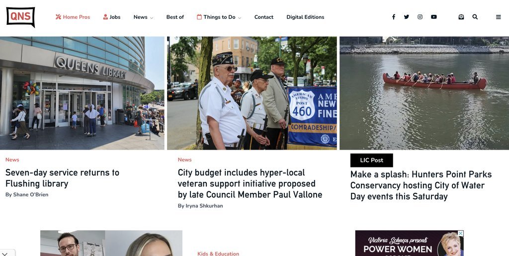 Screenshot of the QNS website