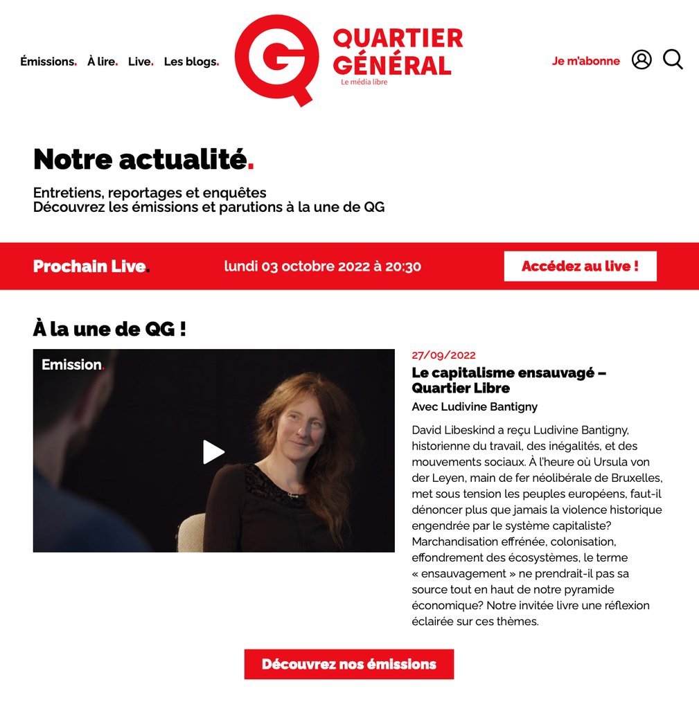 Screenshot of the Quartier Général (QG) website