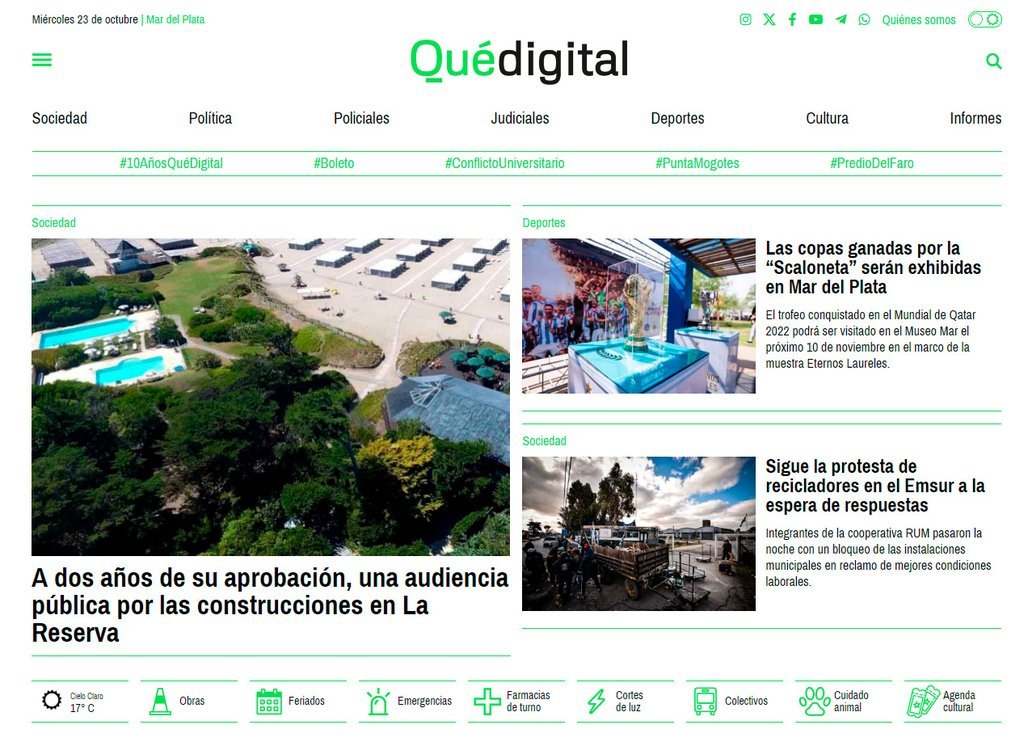 Screenshot of the Que Digital website