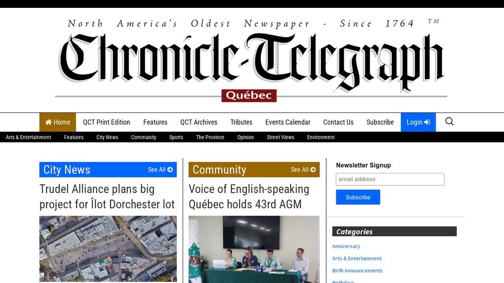 Screenshot of the Quebec Chronice-Telegraph website
