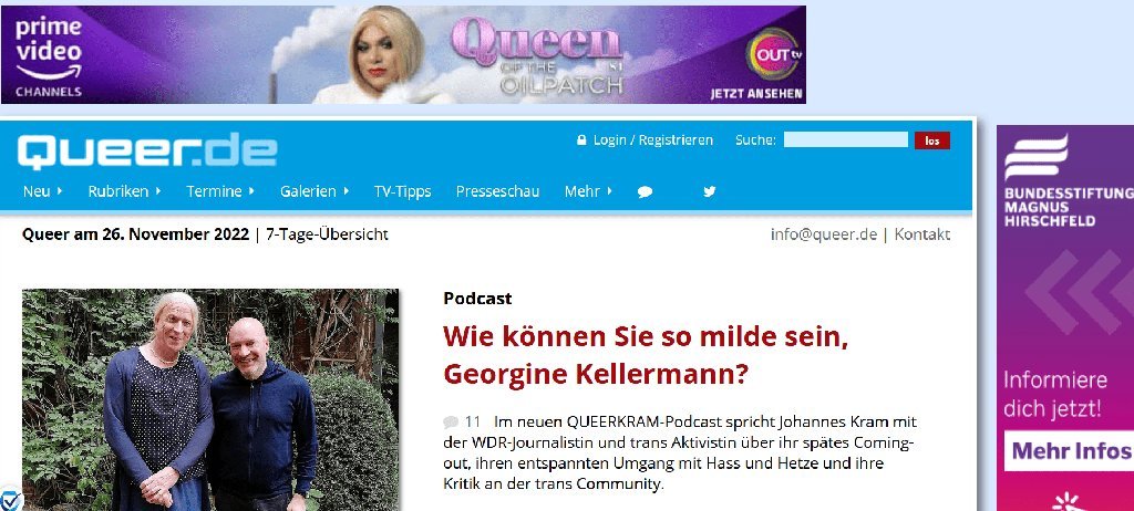Screenshot of the queer.de website