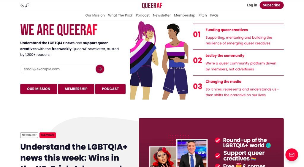 Screenshot of the QueerAF website