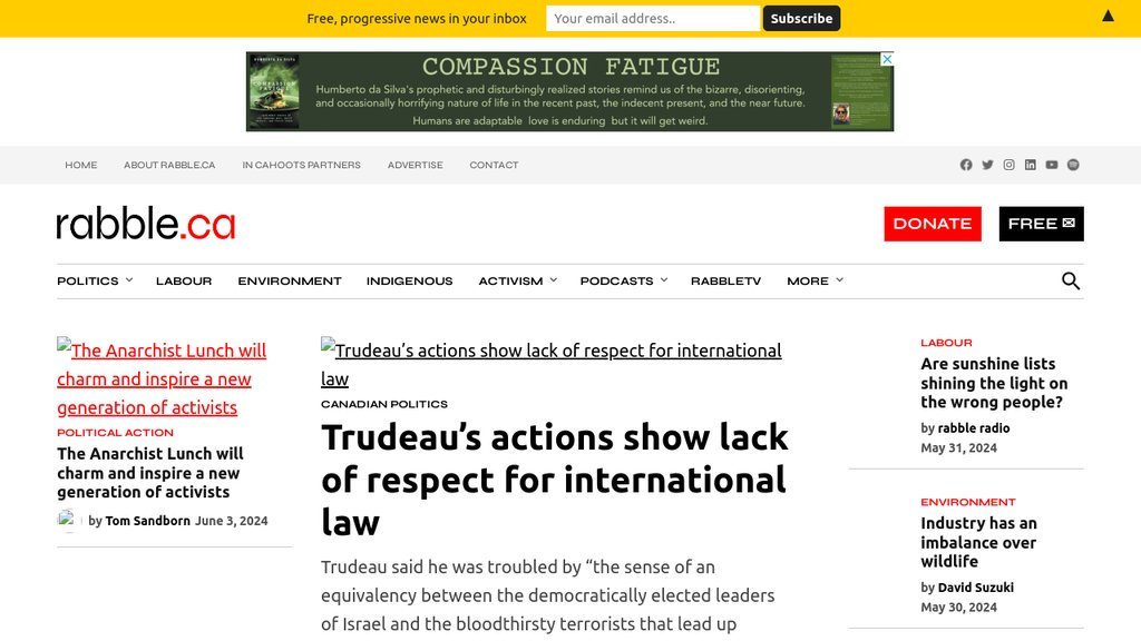 Screenshot of the Rabble website