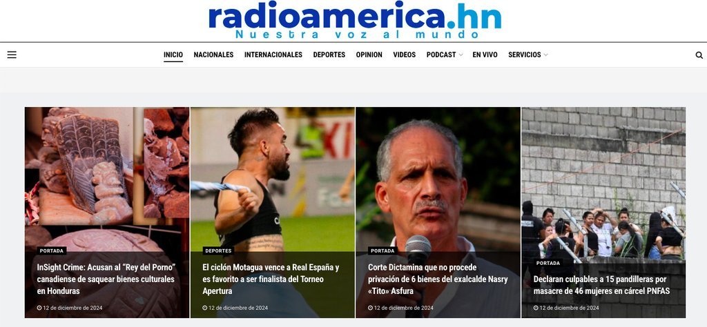 Screenshot of the Radio America website