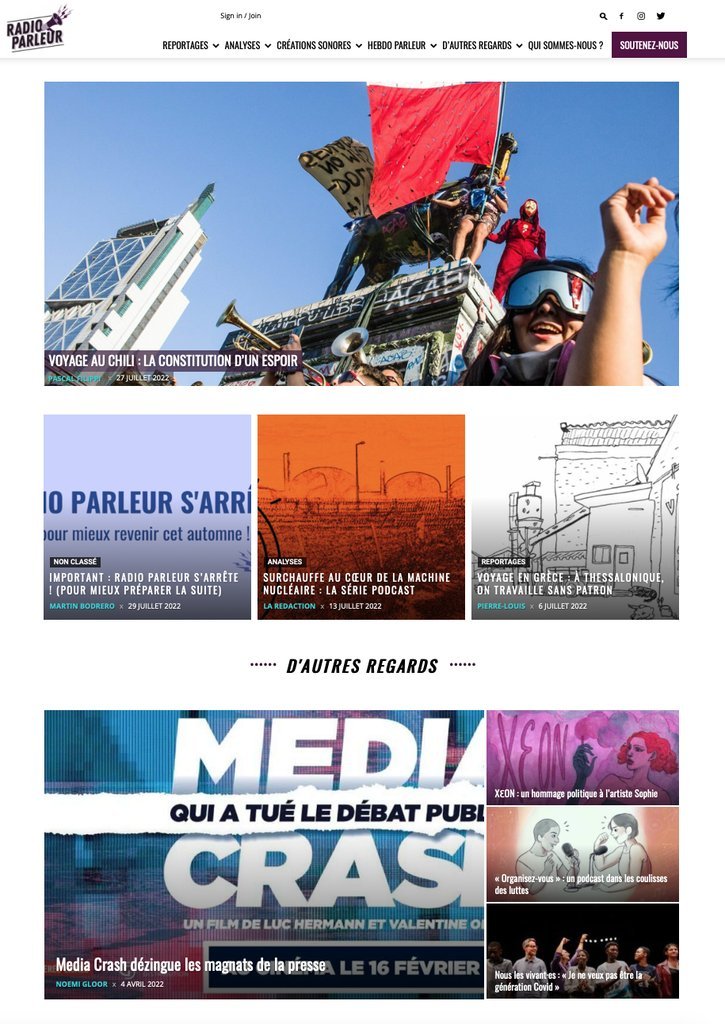 Screenshot of the Radio Parleur website