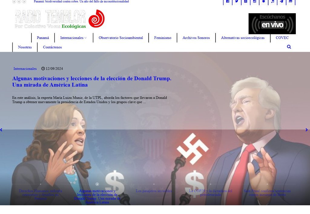 Screenshot of the Radio Temblor website