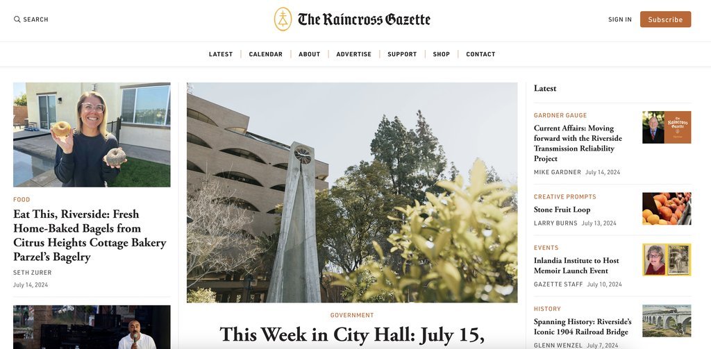 Screenshot of the Raincross Gazette, The website