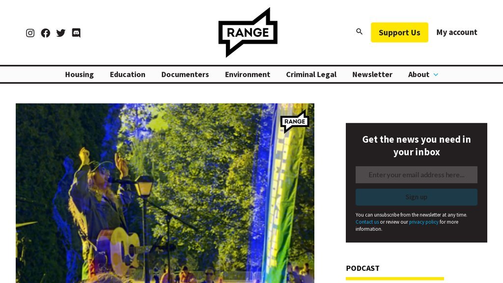 Screenshot of the RANGE Media website
