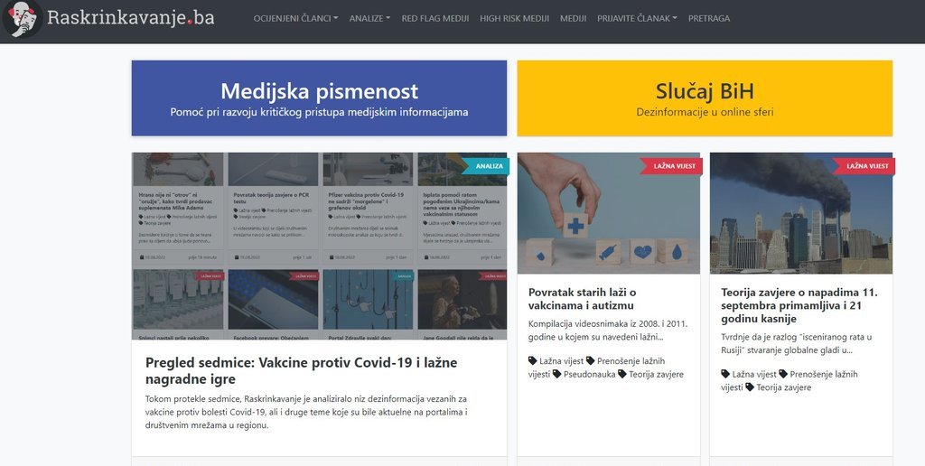 Screenshot of the Raskrinkavanje.ba website