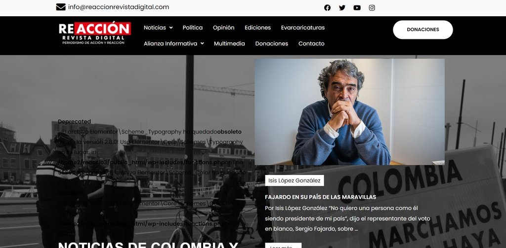 Screenshot of the Reaccion Revista Digital website