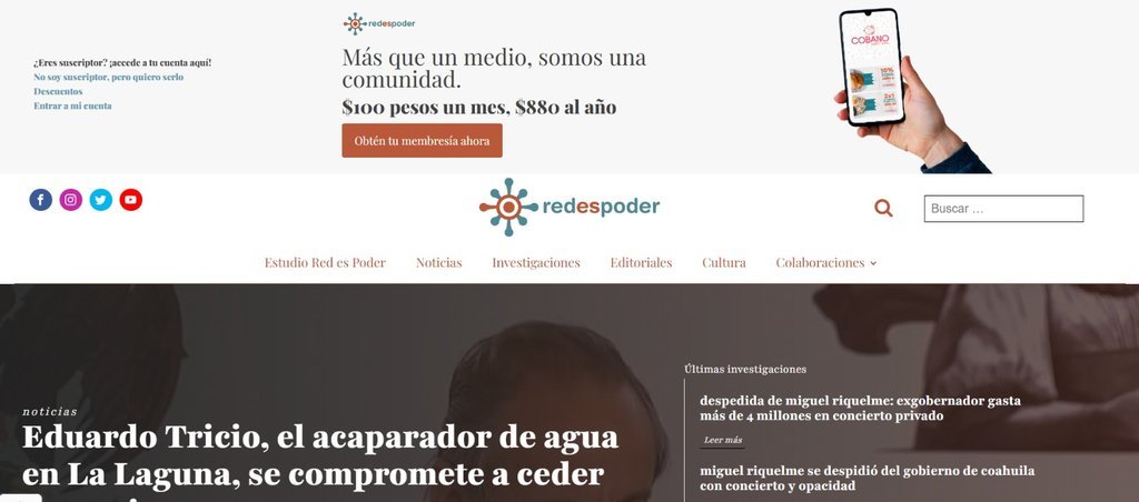 Screenshot of the Red Es Poder | Periodismo Independiente website