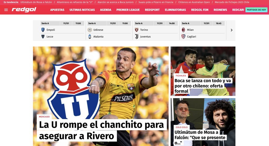 Screenshot of the Red Gol website