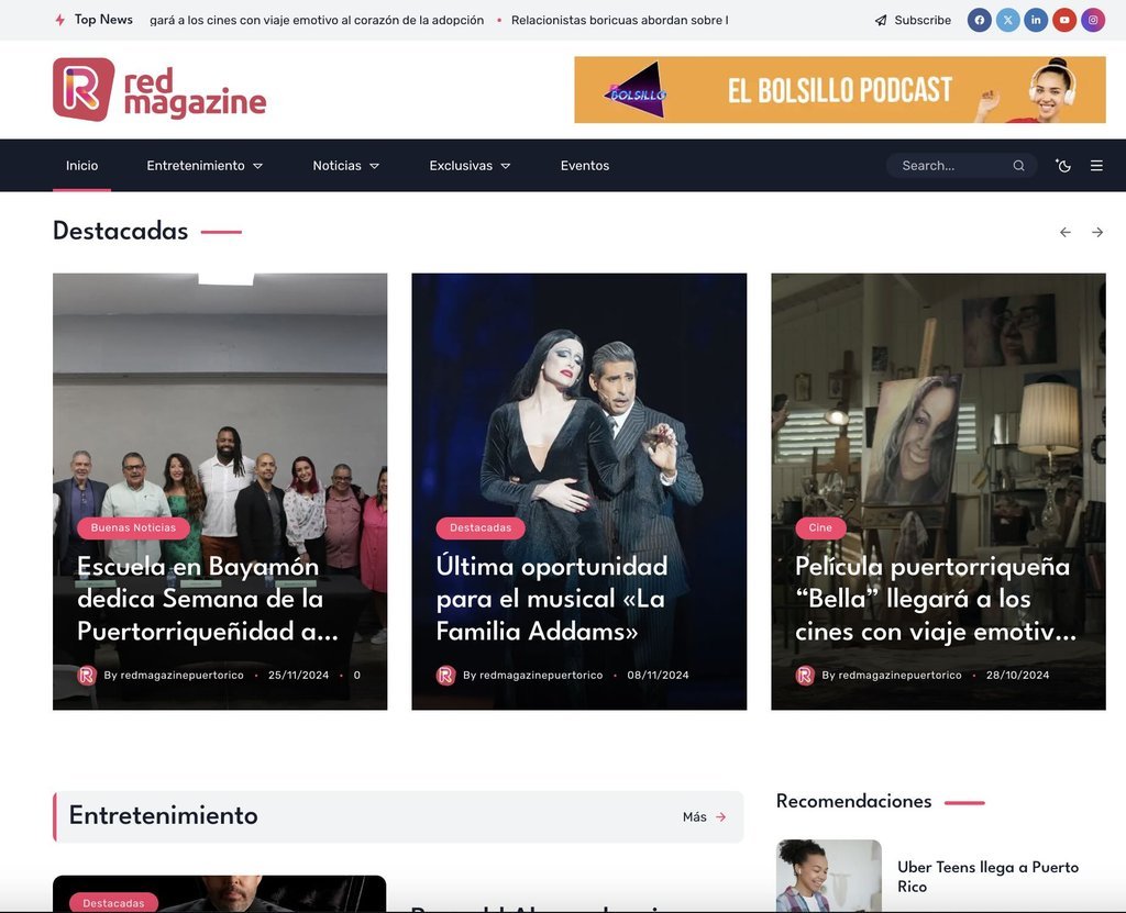 Screenshot of the red magazine puerto rico website