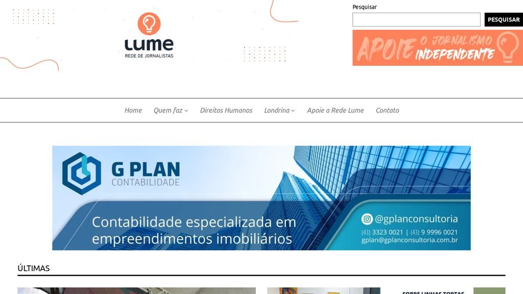 Screenshot of the Rede Lume website