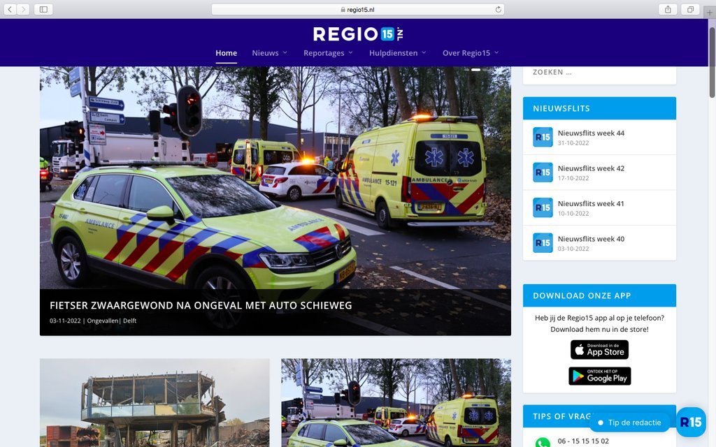 Screenshot of the Regio15 website
