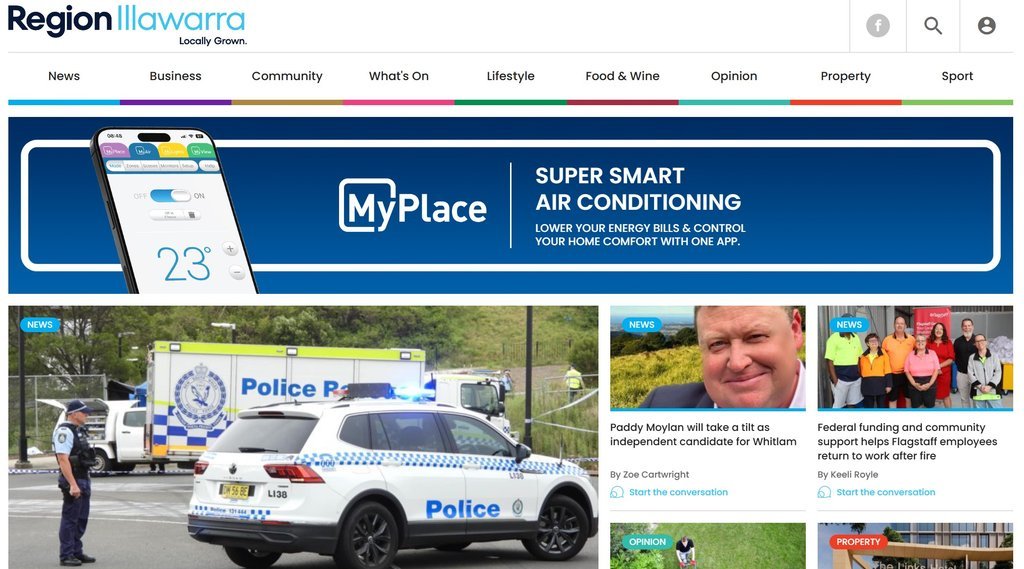 Screenshot of the Region Illawarra website