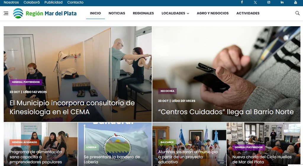 Screenshot of the Region Mar Del Plata website