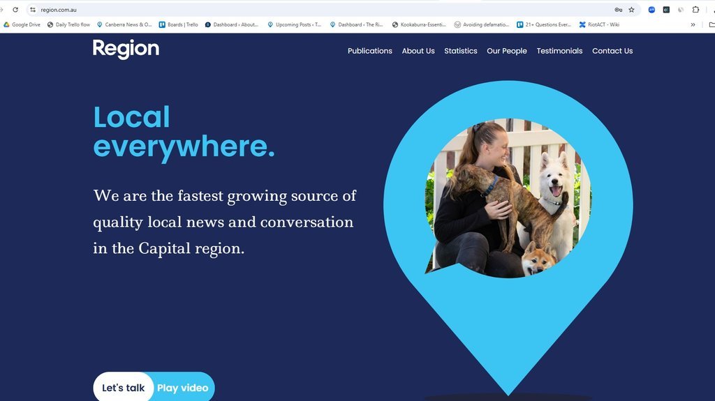 Screenshot of the Region website