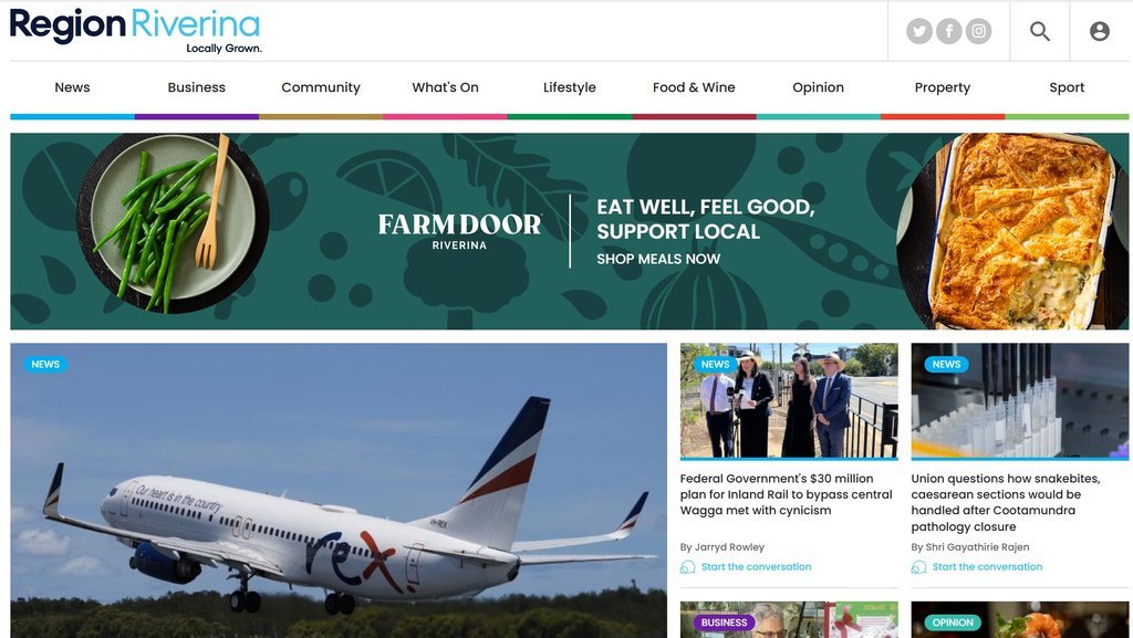 Screenshot of the Region Riverina website