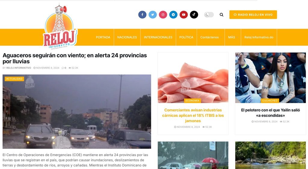 Screenshot of the Reloj Informativo website