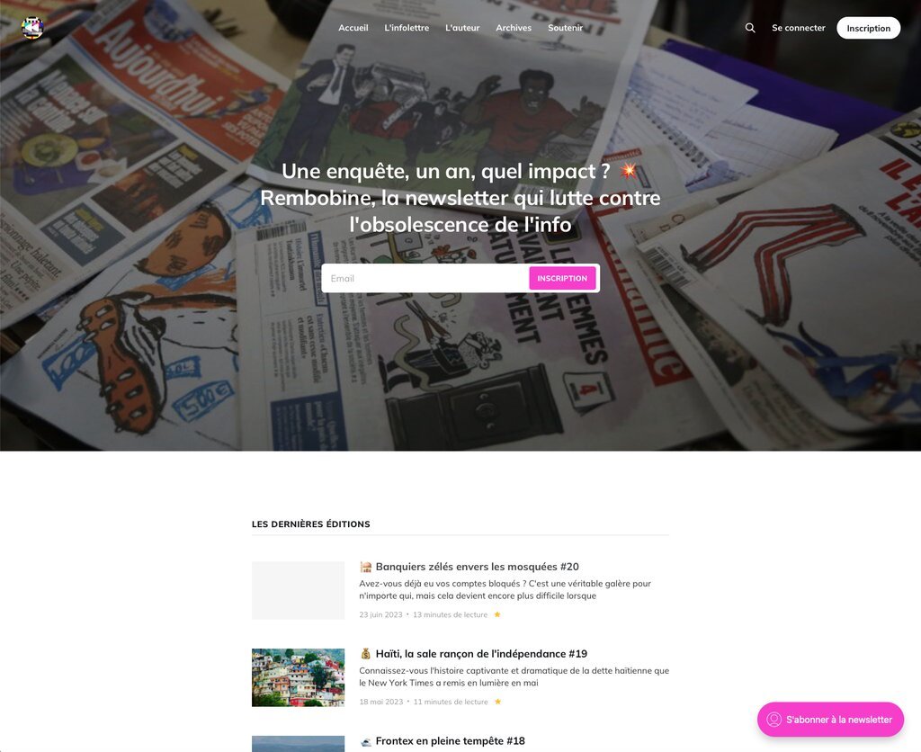 Screenshot of the Rembobine website