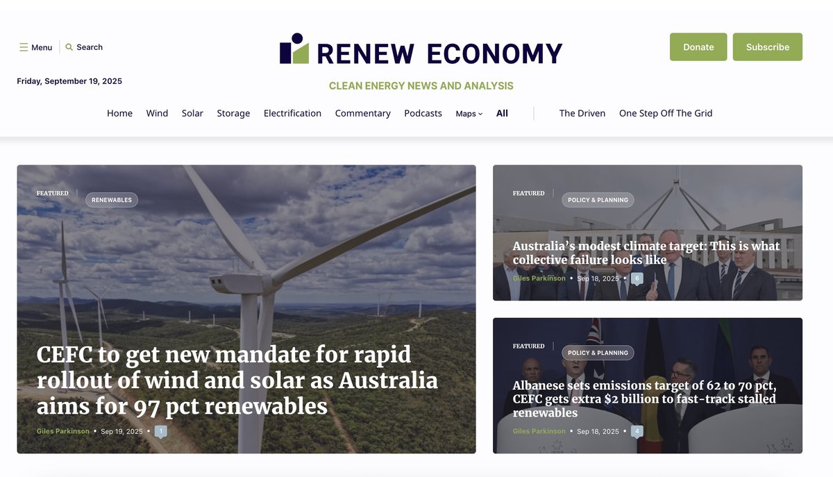 Screenshot of the RenewEconomy website