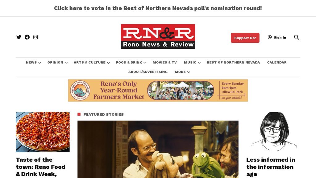 Screenshot of the Reno News & Review website