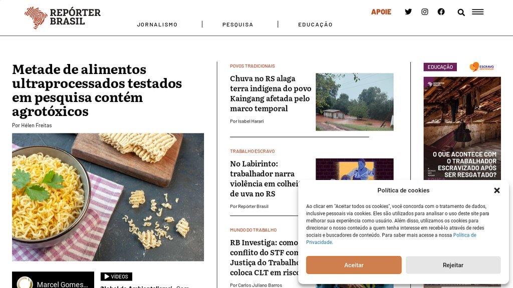 Screenshot of the Repórter Brasil website