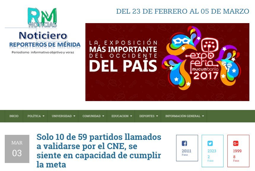 Screenshot of the Reporteros De Merida website