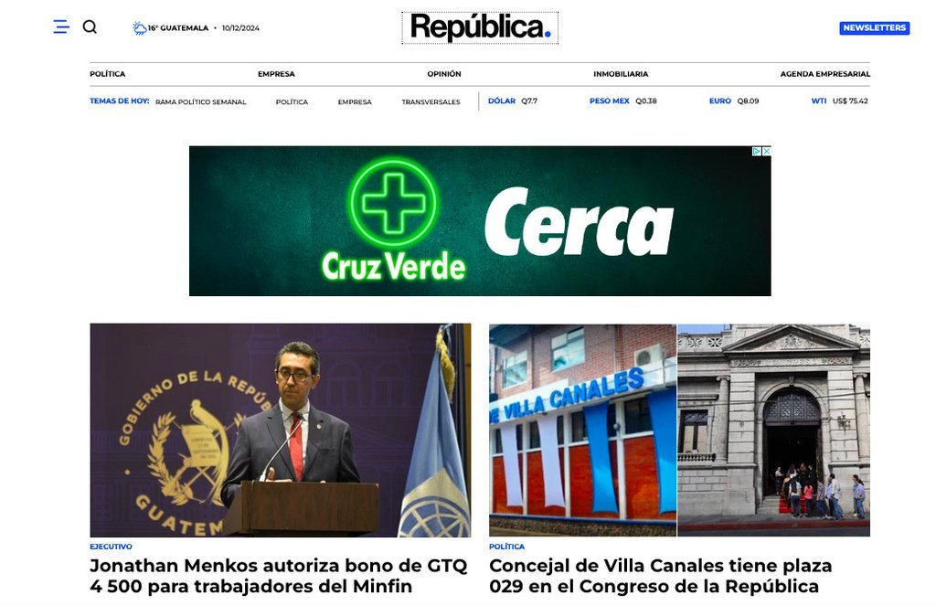 Screenshot of the Republica.Gt website