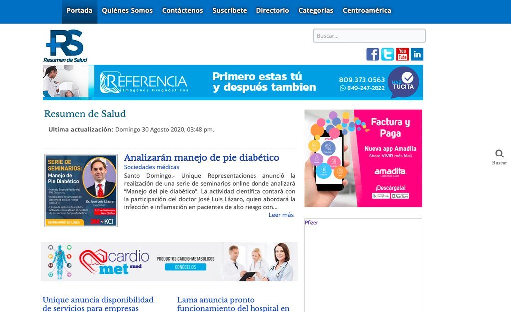 Screenshot of the Resumen De Salud website