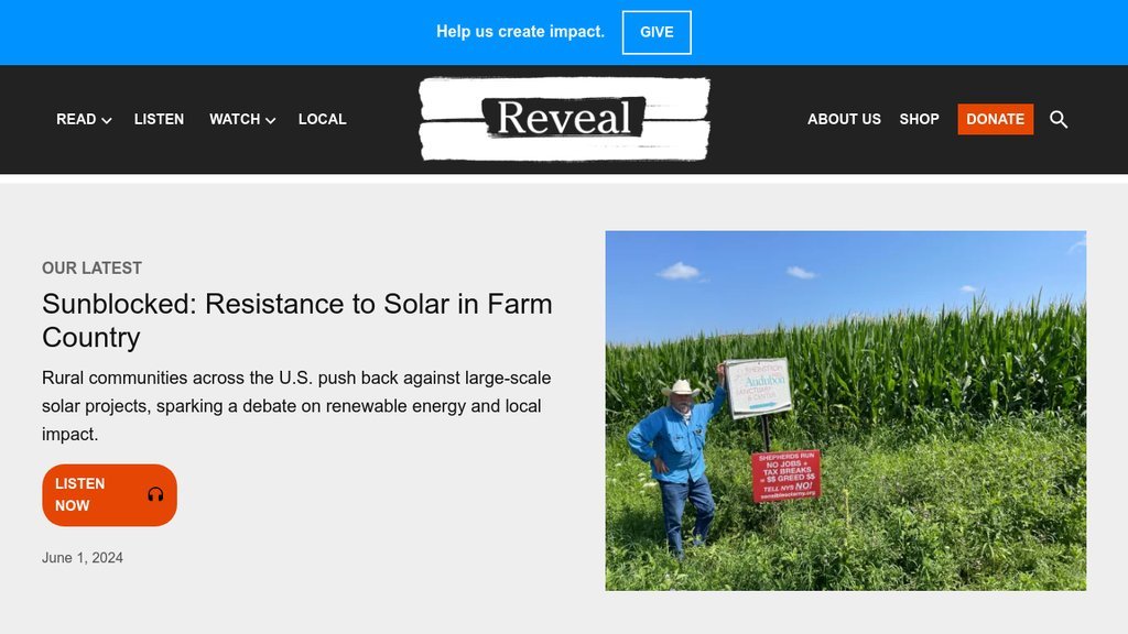 Screenshot of the Reveal from the Center for Investigative Reporting website