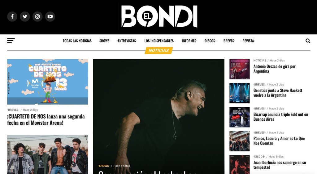 Screenshot of the Revista El Bondi website