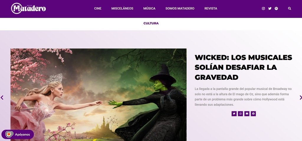 Screenshot of the revista matadero website