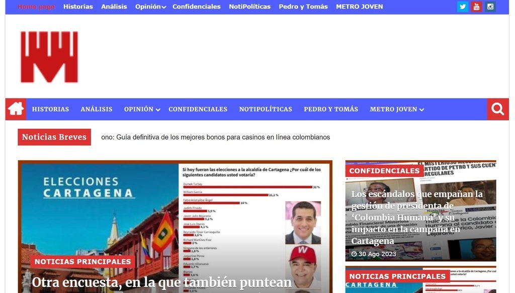 Screenshot of the Revista Metro website