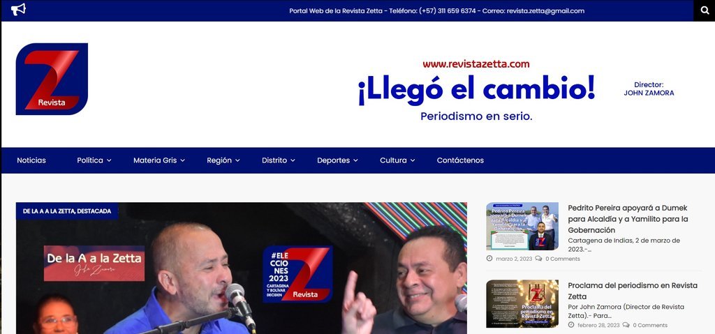 Screenshot of the Revista Zetta website