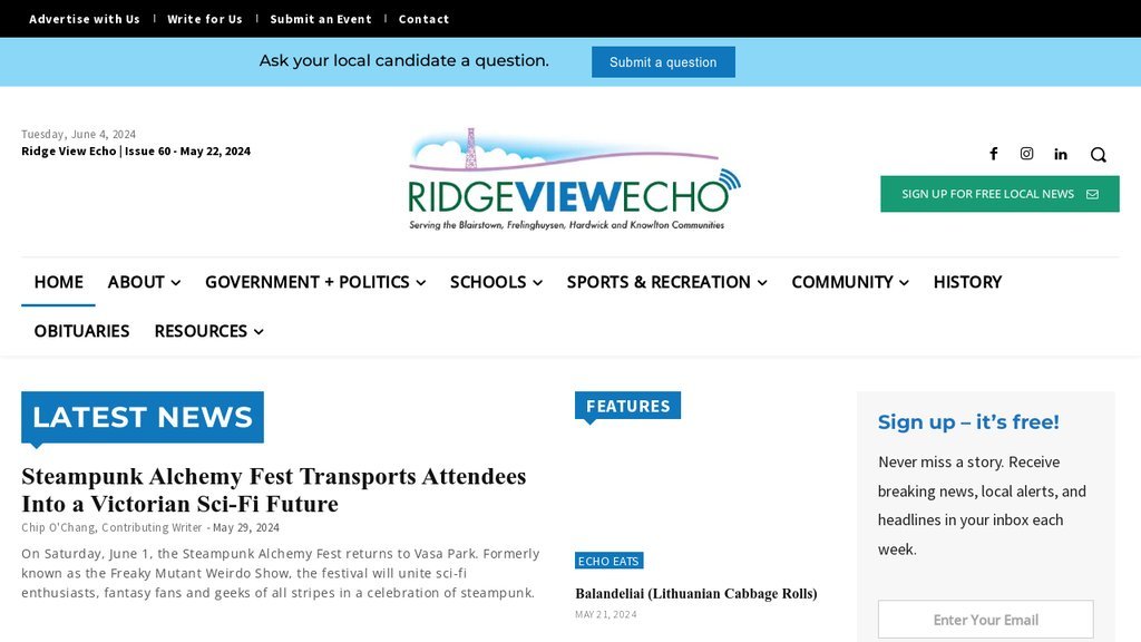 Screenshot of the Ridge View Echo website