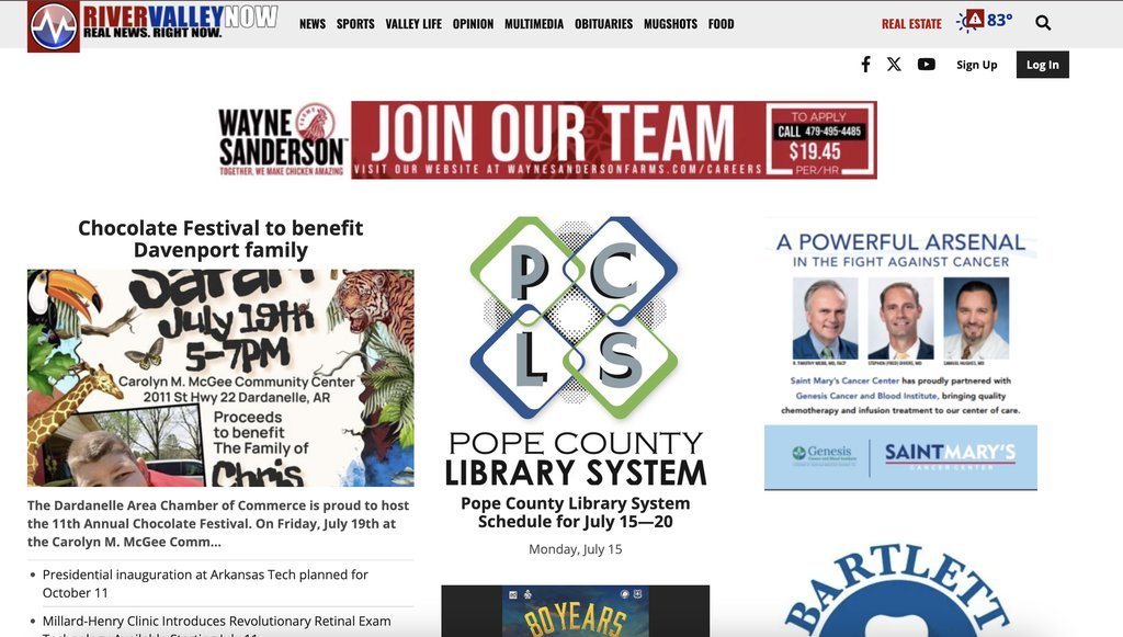 Screenshot of the River Valley Now website