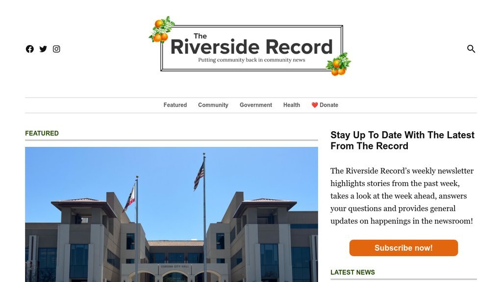 Screenshot of the Riverside Record, The website