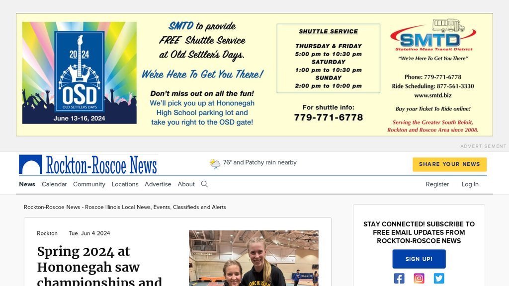Screenshot of the Rockton-Roscoe News website